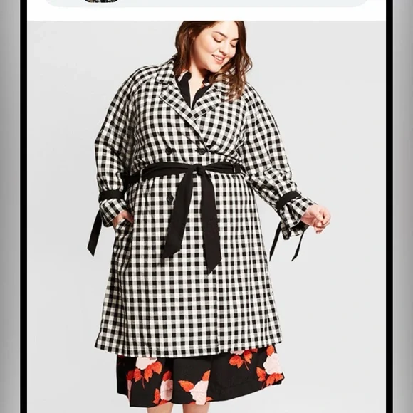 Black & White Gingham Belted Trench Coat - Picture 1 of 6